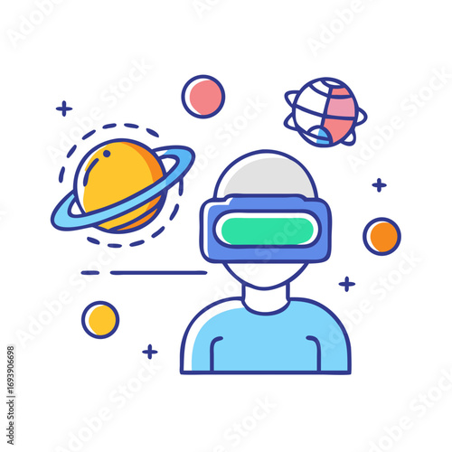 Immersive VR Experience: Exploring the Universe Through Virtual Reality Headset, Planets and Stars