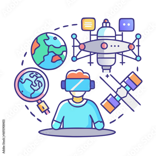 VR User Exploring Space and Earth in Virtual Reality Environment Technology