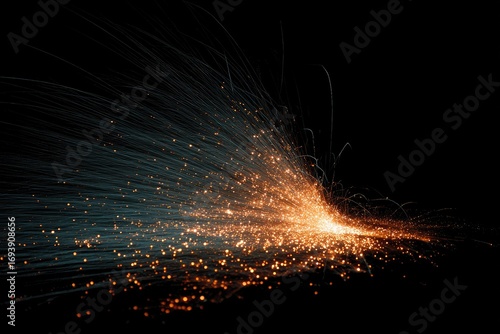 Fiery sparks explode outward on black background