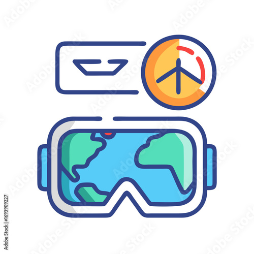 Global immersion with VR technology icon with peace and relaxation symbols