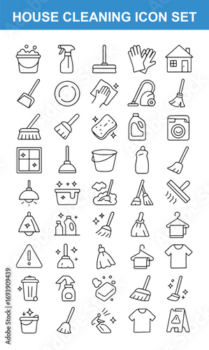House Cleaning Icon Set with Various Tools and Cleaning Supplies