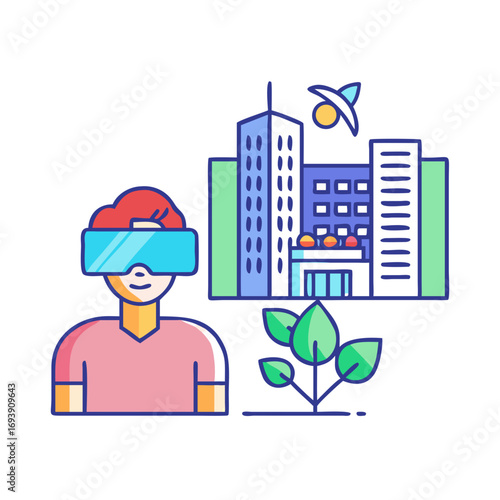 Virtual reality cityscape concept showcasing future urban planning and sustainable development initiatives