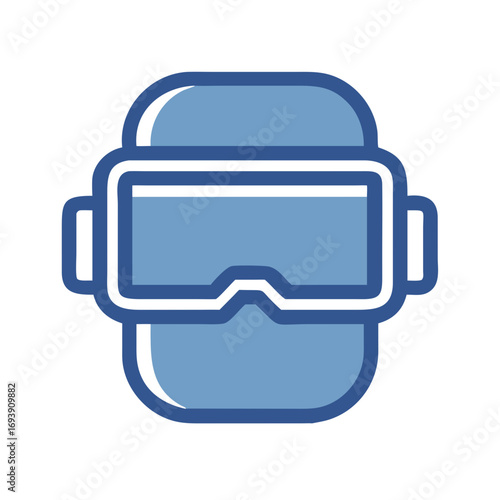 Stylized vector icon of VR headset with flat design and blue color scheme against black background