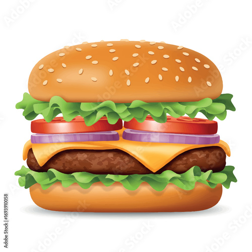 Flat 2D Vector Illustration of a Classic Cheeseburger Icon – Modern, Clean, Minimalist Fast Food Graphic Design Element for Menus, Apps, and Websites, Isolated
