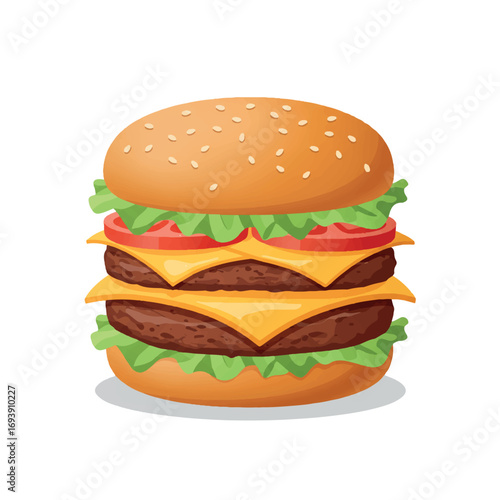 Vibrant Flat 2D Vector Illustration of a Classic Cheeseburger Icon – Perfect for Fast Food Menus, Digital Ads, and Modern Branding Design