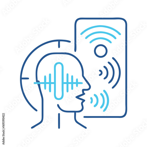 Voice Recognition Technology Concept Represented by Human Profile and Signal Waves