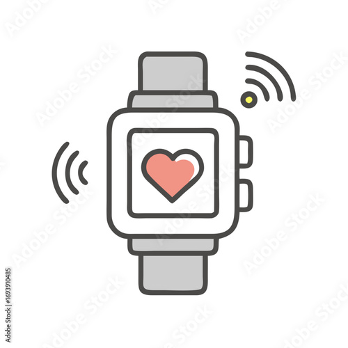 Smartwatch with Heart Rate Monitor Display and Wireless Connection on Black Background
