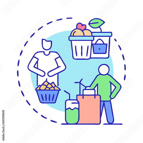 Local market shopping with colorful vector icons and graphic elements for business
