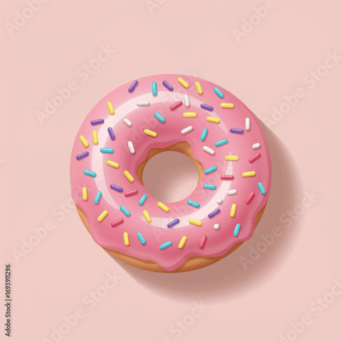 Charming Flat 2D Vector Illustration of a Glazed Donut with Sprinkles – Perfect Icon for Bakeries, Coffee Shops, and Sweet Treat Promotions