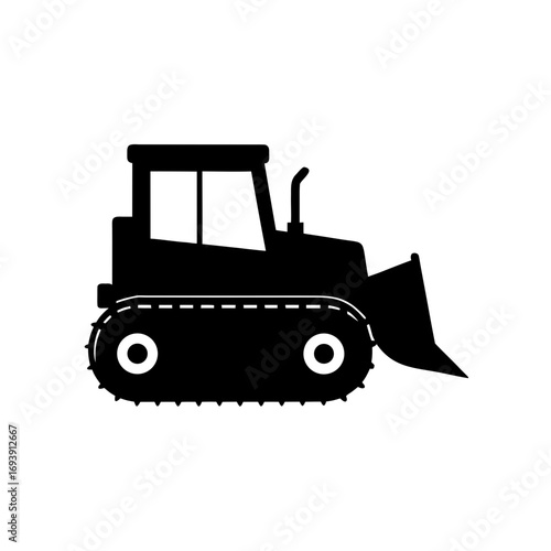Silhouette of a black dozer on transparent background