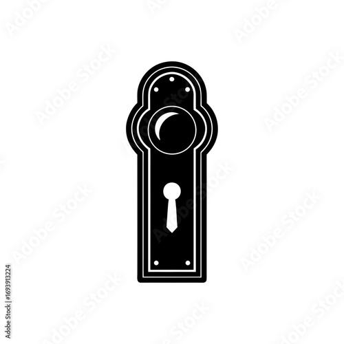 Black ornate door knob design on transparent background silhouette