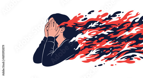 Visual representation of intense emotional distress and overwhelming thoughts escaping the mind
