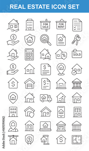 Comprehensive Real Estate Icon Set for Property and Housing Concepts