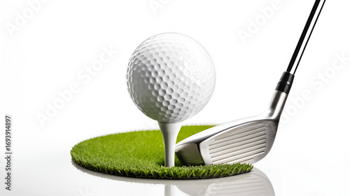 golf ball with golf driver isolate on white