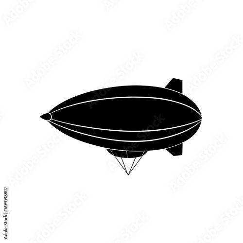 Silhouette of a black zeppelin on transparent background