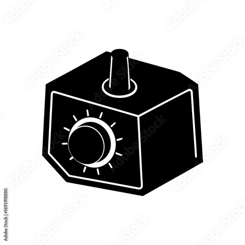 Black control panel with knob on transparent background silhouette