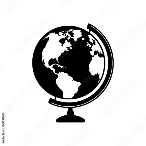 Globe of earth in black and white on transparent background silhouette