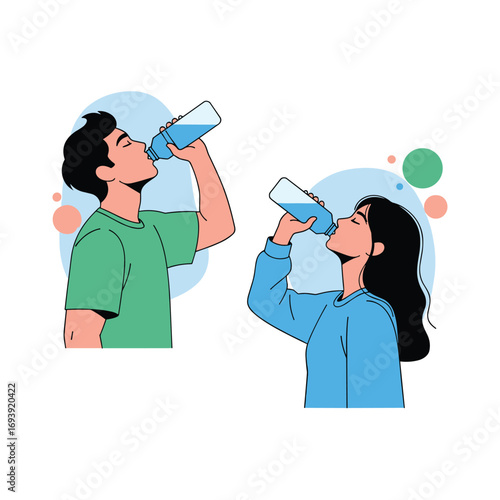 Two people drinking water from bottles a healthy habit for everyone every day