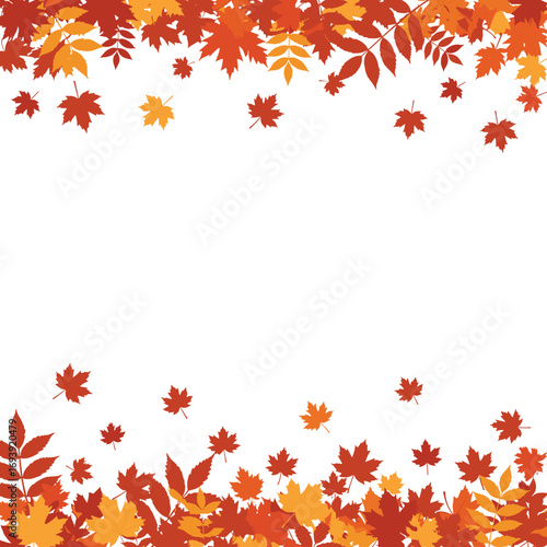 Autumn leaves falling decoration seasonal fall foliage border vector illustration