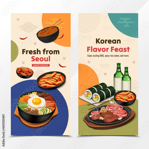 Realistic Depictions of Delicious Korean Dishes Vertical Banners Set