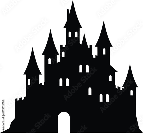 Silhouette of a spooky castle, perfect for halloween decorations and haunted house designs with a mysterious vibe