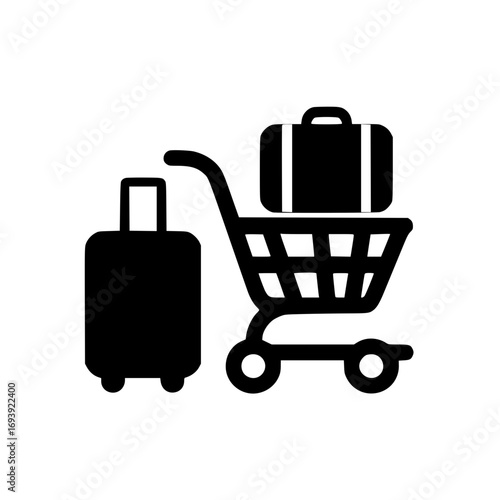 Shopping cart with suitcase icon representing travel gear purchase and online retail concept