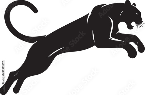 Black Panther Jumping Vector Silhouette