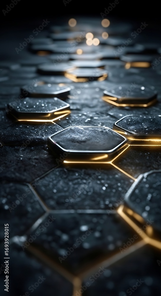 Futuristic Hexagonal Grid Pattern with Neon Glow Lights Futuristic Hexagonal Grid Pattern with Neon Glow Lights