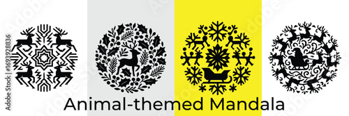 Festive Animal Mandalas A Whimsical Collection of Holiday-Themed Designs with Deer, Santa, Snowflakes and Holly Leaves