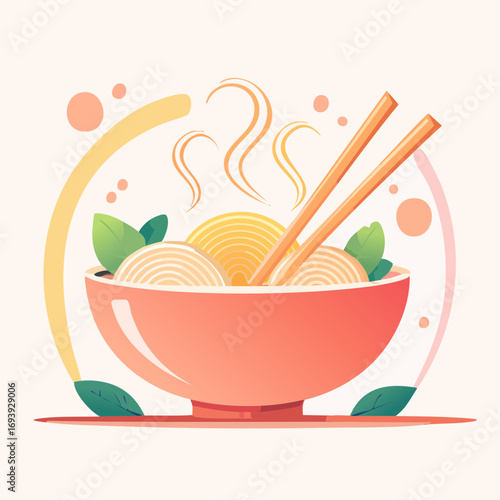 Traditional Asian Ramen Food on an Ceramic Bowl Art