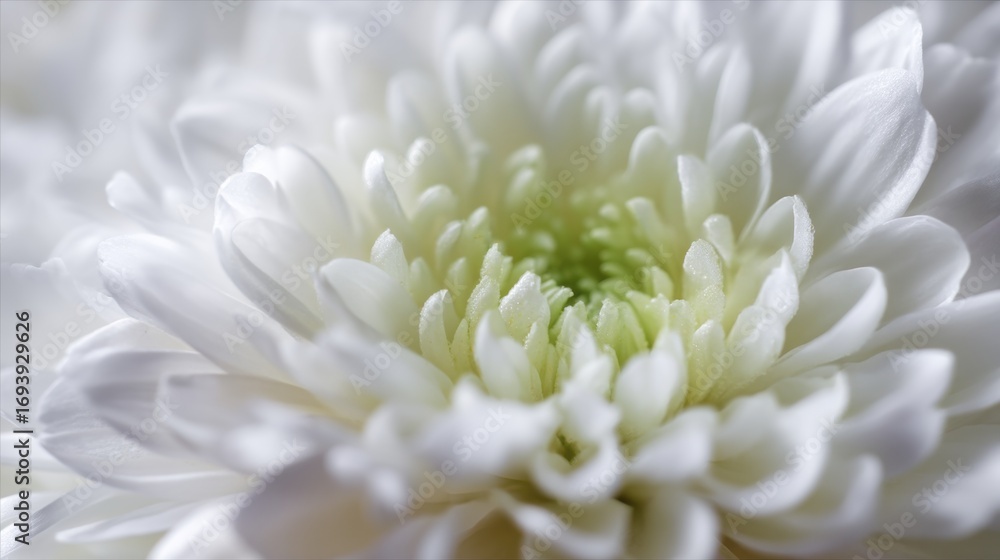 Fototapeta premium Close-up of a white flower with a green center. the petals of the flower are delicate and fluffy, and the center is a bright green color.