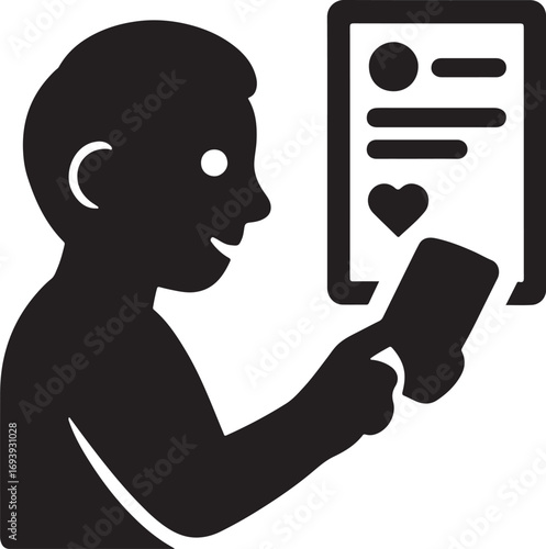Silhouette of a person browsing social feed, online activity and digital media interaction concept.