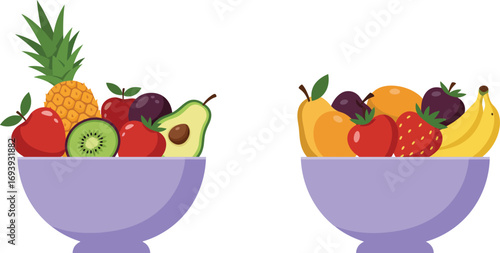 colorful bowls filled with fresh fruits and vegetables