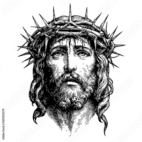 Illustration of Jesus wearing the crown of thorns, symbol of suffering, sacrifice, and redemption
