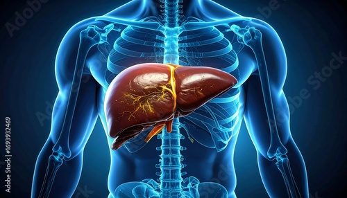 3D medical illustration of liver anatomy