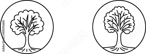 simple line drawings of trees enclosed in oval frames