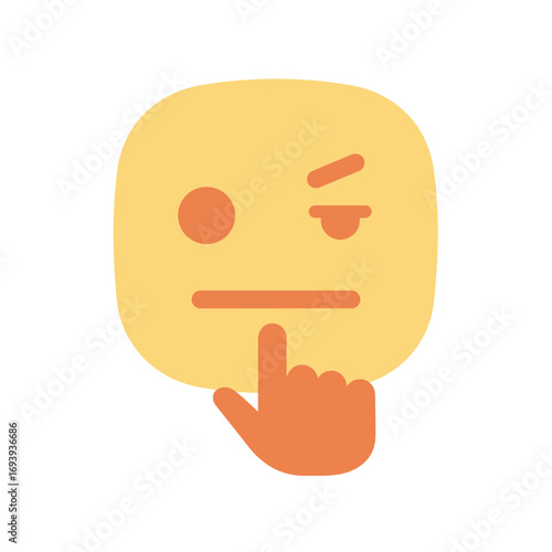 Thinking face emoji with finger on chin expressing contemplation and skepticism against a clean white backdrop, conveying a mood of thoughtful consideration.