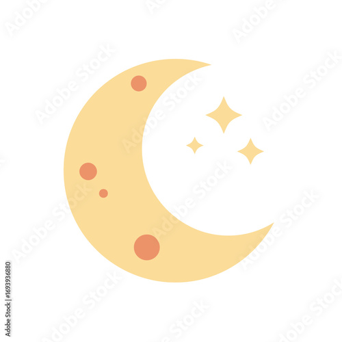 Crescent moon shines brightly in the night sky with twinkling stars, creating a peaceful and dreamy atmosphere for bedtime stories.