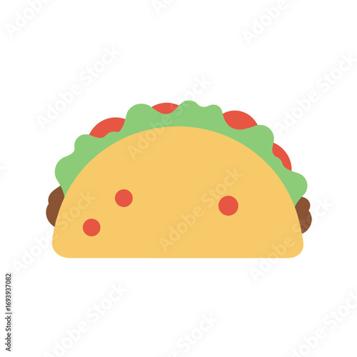 Colorful taco filled with meat, lettuce, and tomatoes sitting on a white surface, creating a simple and appetizing image of a classic Mexican dish.