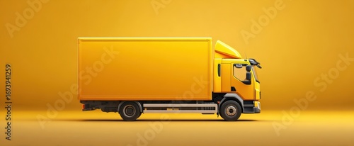 The Yellow Delivery Truck on a Minimal Monochrome Studio Background with Side View