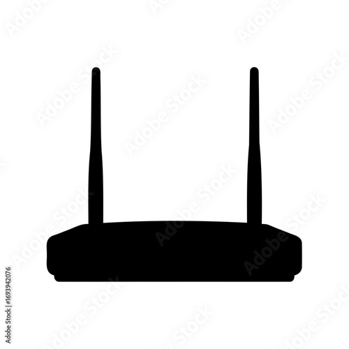 Black silhouette of a wifi router with dual antennas providing connection