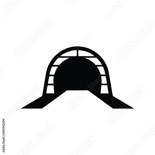 Simple minimalist black and white vector illustration of an arch tunnel entrance