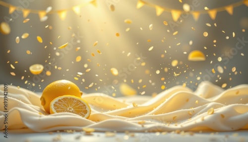lemon cream shine theme with buttery cream with golden lemon tint, airy yellow mist overlay, floating golden particles, centered lemon cream shine, airy and pastel