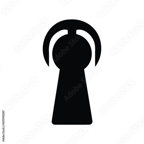 Black silhouette of a keyhole shape with a top circular symbol