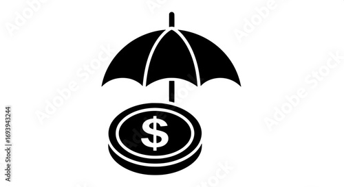 Financial Security Icon Umbrella Protecting Money Coin