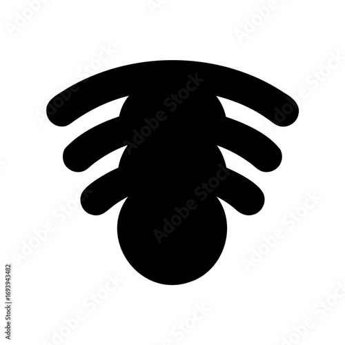 Stylized Black Spider Icon with Eight Legs on a White Background