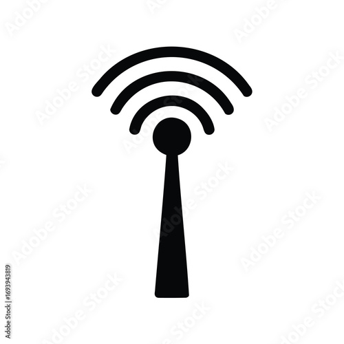 Black and White Illustration of a Signal Tower Broadcasting Wireless Internet