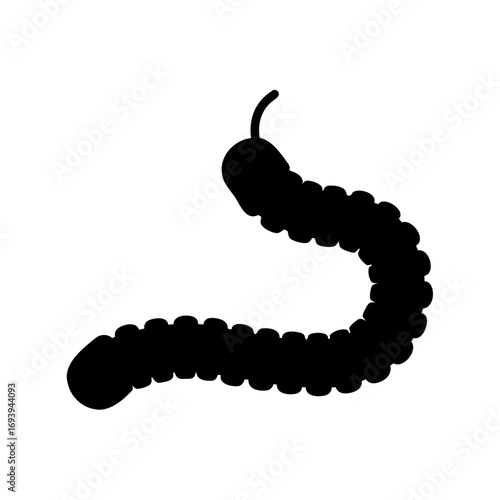 Silhouette of a caterpillar crawling on a white background in vector form