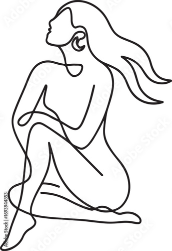 Pregnant woman doing yoga vector illustration, a beautiful line art sketch of a mother's body in a tranquil yoga pose