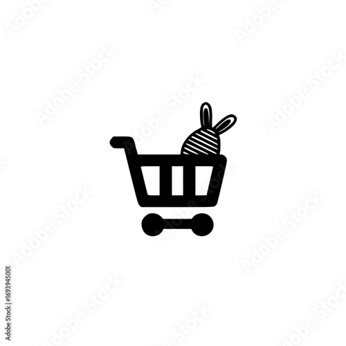 Vector illustration of shopping trolley with bunny egg symbol for seasonal product and playful branding